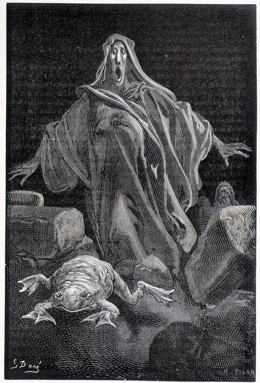 O alarme gritou - ilustração do medo de Gustave Doré, gravura de Gustave Dore