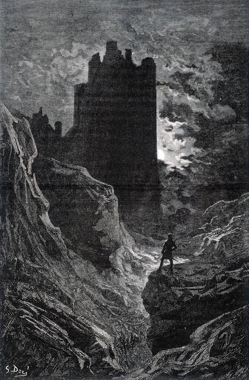 O castelo do medo - ilustração do medo de Gustave Doré, gravura de Gustave Dore
