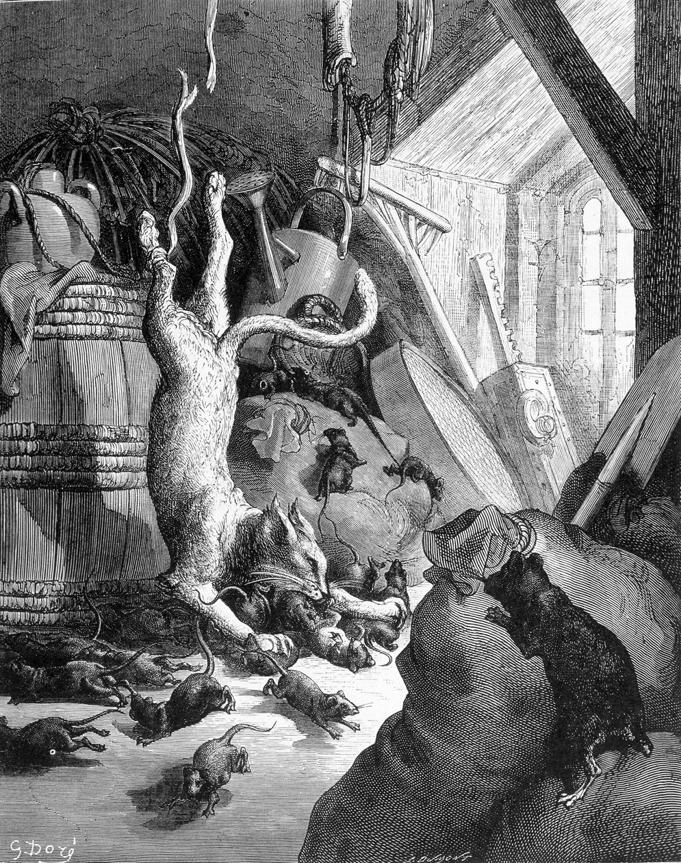 O gato e o velho rato - em "Fábulas" de La Fontaine, doente. de Gustave Doré de Gustave Dore