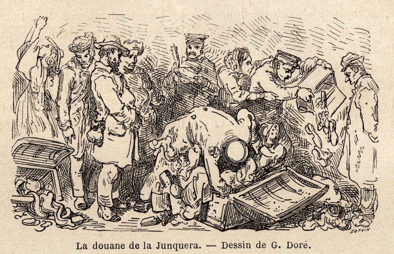 Os costumes da junquera (cidade localizada entre a Catalunha e a província de Gerona), desenho de Gustave Dore (1832-1883), para ilustrar sua viagem à Espanha, com C. Davillier, em 1862. Gravura em "Le tour du monde", editado por Edouard Charton de Gustave Dore