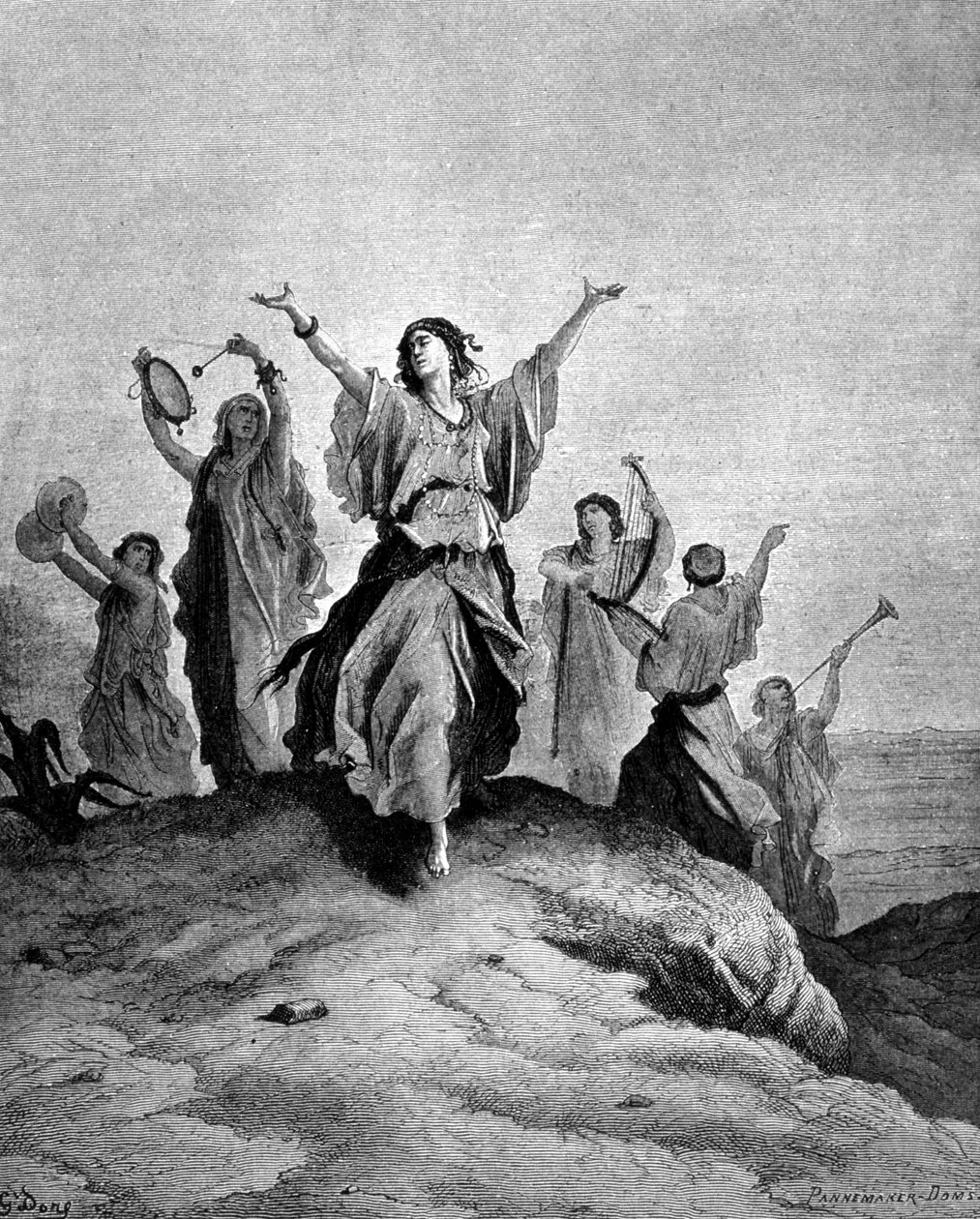 A filha de Jefté, a juíza de Israel, foi encontrar-se com o pai dela. Ilustração de Gustave Doré. Gravura do século XIX. de Gustave Dore