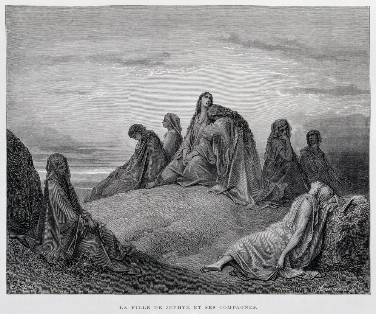As filhas de Jepthah, Ilustração da Bíblia de Dore de Gustave Dore