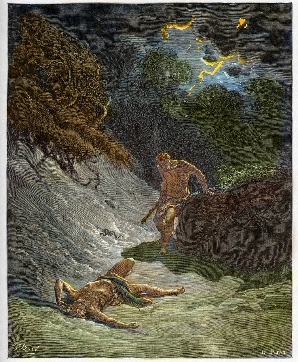 A morte de Abel - Assassinato de Abel por Caim - Gravura em "The Bible illustree" de Gustave Dore (1832-1883) - Gravura em "The Dore Bible" de Gustave Dore