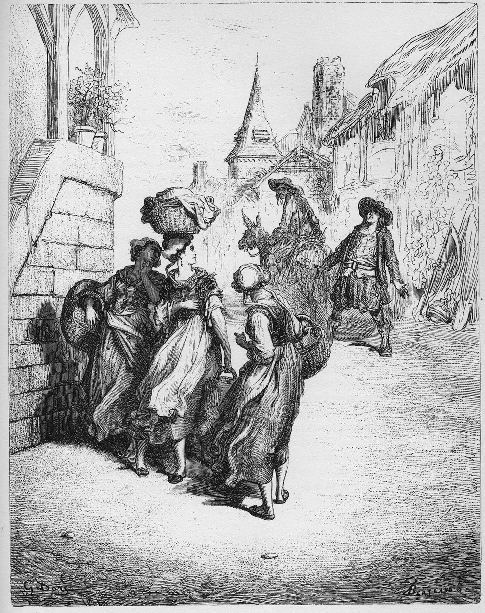 O moleiro, seu filho e o burro - de "Fábulas" de Jean de La Fontaine de Gustave Dore