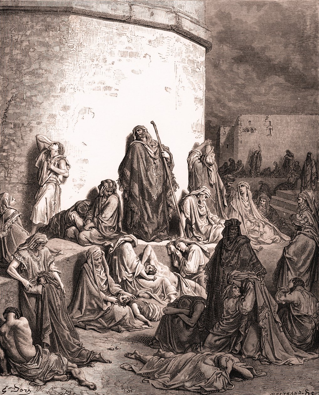 O povo está de luto por Jerusalém, por Gustave Doré. - Bíblia de Gustave Dore