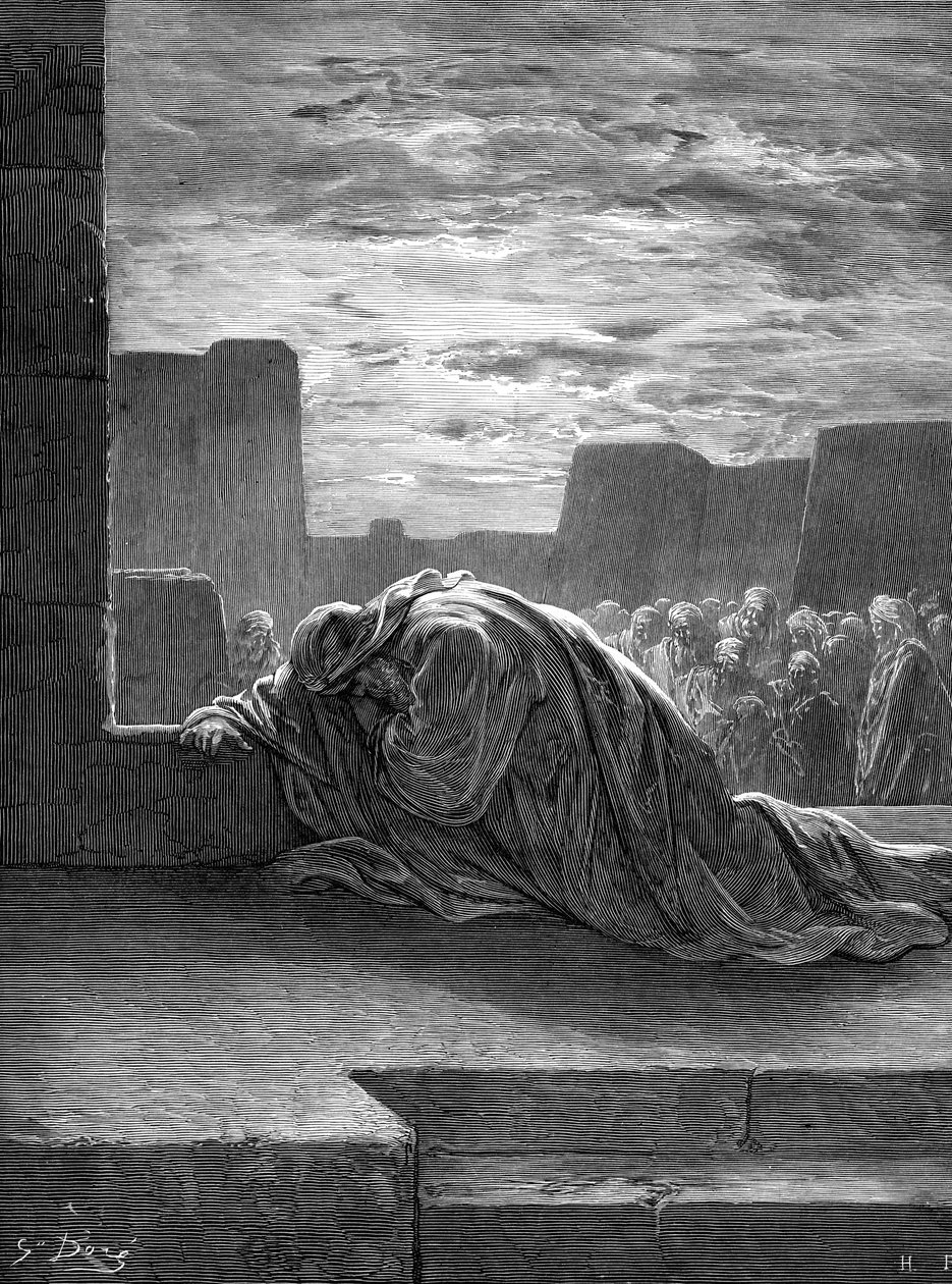 O profeta Ezra a rezar, por Gustave Doré. - Bíblia de Gustave Dore