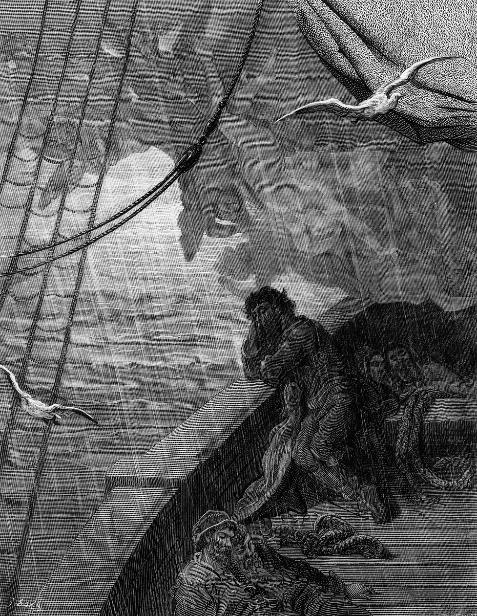 A chuva começa a cair, cena de "The Rime of the Ancient Mariner" por ST Coleridge, publicado pela Harper und Brothers, Nova York, 1876 (gravura em madeira) de Gustave Dore