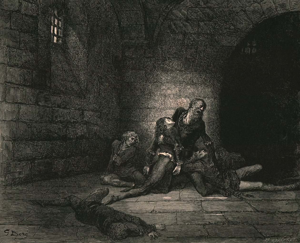 Então Geddo, aos meus pés esticados, o arremessou, chorando: Não me ajude, meu pai !, c1890. de Gustave Dore