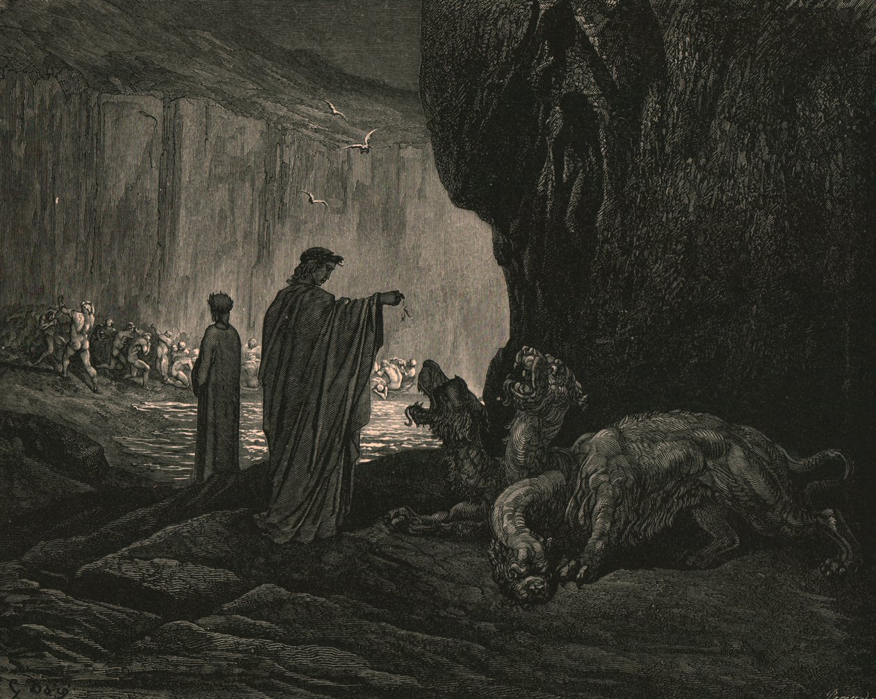 Então meu guia, suas palmas se expandindo no chão, c1890. de Gustave Dore