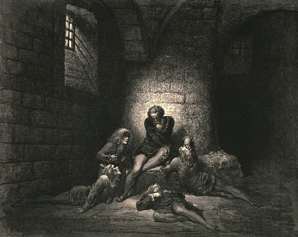 Então, para não deixá-los mais tristes, eu mantive meu espírito em silêncio, c1890. de Gustave Dore