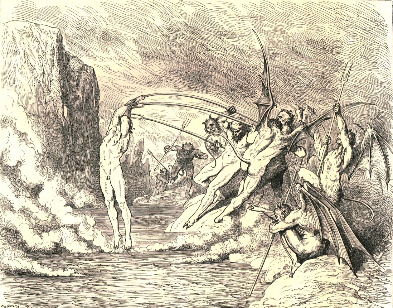 Dito isto, eles o agarraram com mais de cem ganchos, c1890. de Gustave Dore