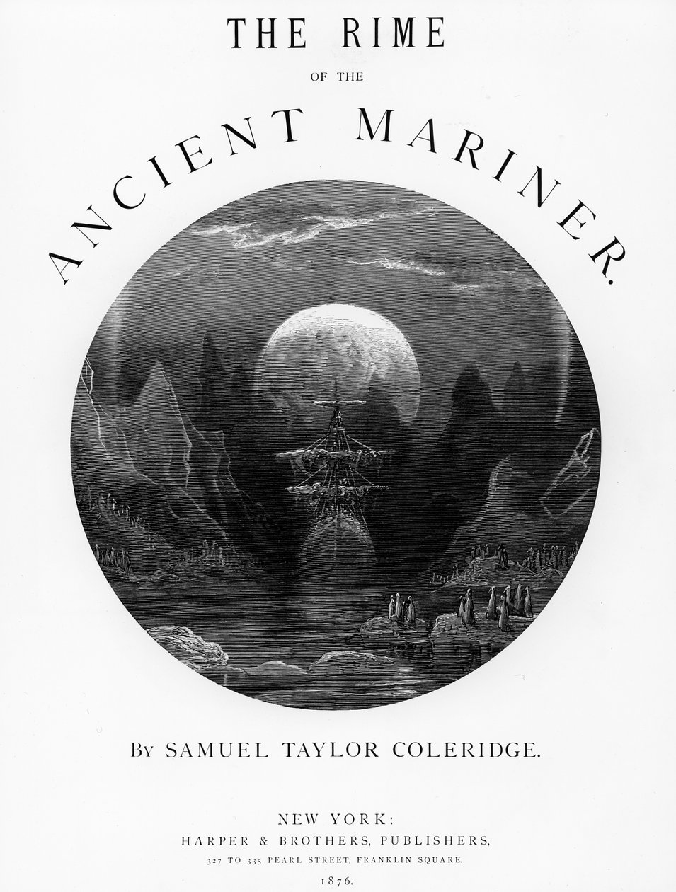 Página de rosto de &39;The Rime of the Ancient Mariner&39; de ST Coleridge, publicado pela Harper und Brothers, Nova York, 1876 (gravura em madeira) de Gustave Dore