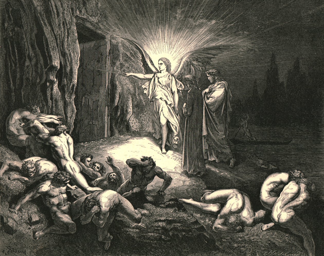 Chegou ao portão e, com a varinha, tocou-o, c1890. de Gustave Dore