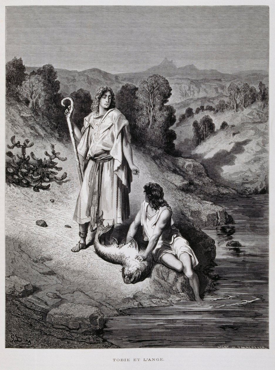 Tobias e o anjo, ilustração da Bíblia de Dore de Gustave Dore