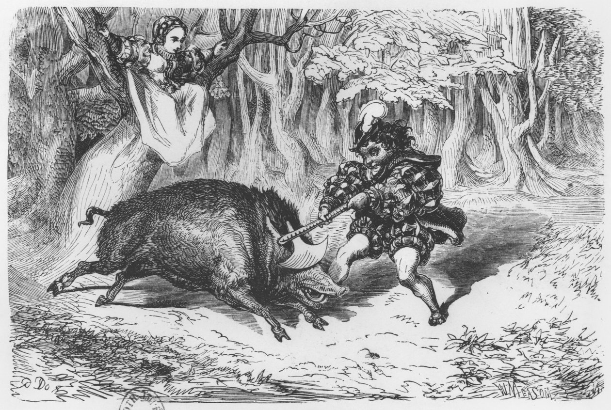 Violette e Pooh, ilustração para &39;Pooh&39; de &39;Os novos contos de taxas&39; por Comtesse de Segur (1799-1874) de Gustave Dore