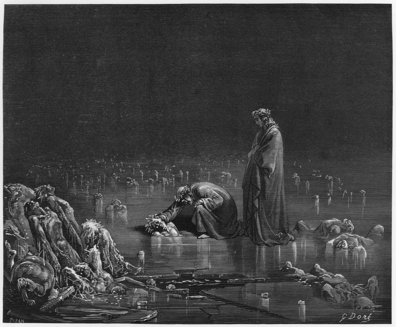 Virgílio (70-19 aC) e Dante, ilustração da "Divina Comédia" (Inferno) de Dante Alighieri (1265-1321) Paris, publicada em 1885 de Gustave Dore