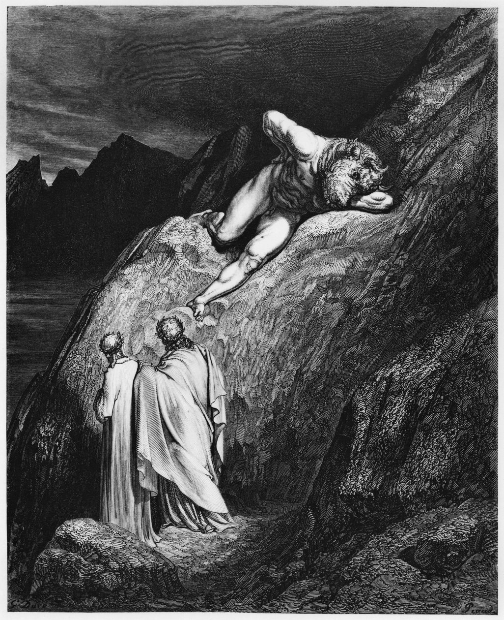 Virgílio (70-19 aC) e Dante, ilustração da "Divina Comédia" (Inferno) de Dante Alighieri (1265-1321) Paris, publicada em 1885 de Gustave Dore