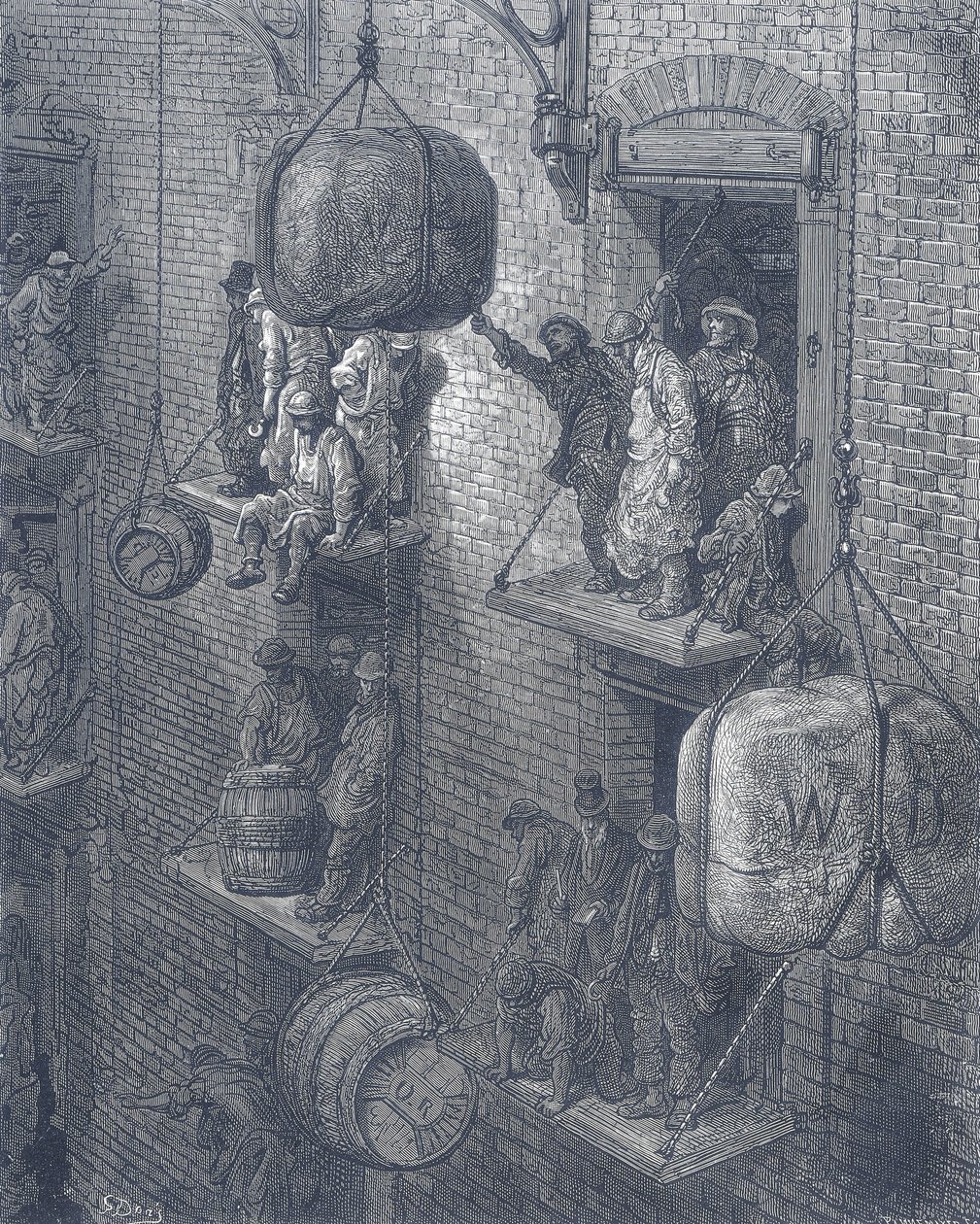 Armazéns na cidade de Londres. De Gustave Dore e Blanchard Jerrold London: A Pilgrimage London 1872. de Gustave Dore