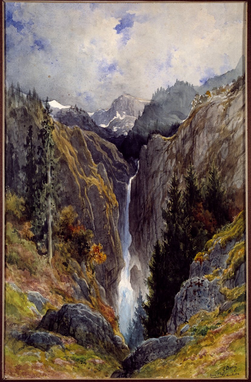 Cachoeira do buraco do inferno no vale dos Lys. Pintura de Gustave Dore (1832-1883) de Gustave Dore