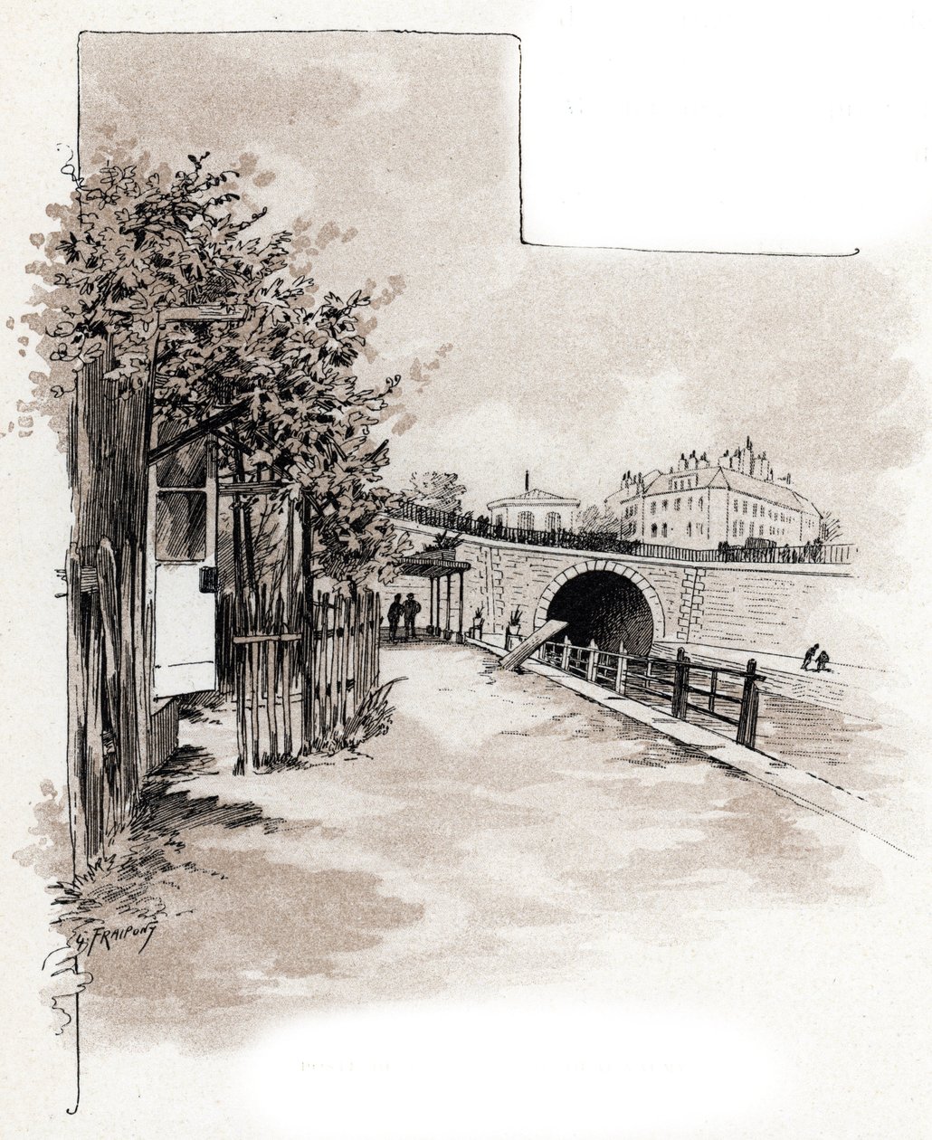 Estância aduaneira no quai de Valmy, Canal Saint-Martin, paris Desenho de Gustave Fraipont (1849-1923) desenha a partir de "La seine a travers Paris" de Saint-Juirs de Gustave Fraipont