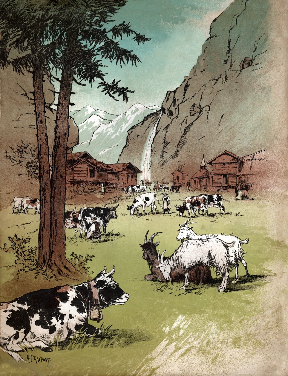 Fazenda na Suíça. (Ilustração, ca. 1910) de Gustave Fraipont
