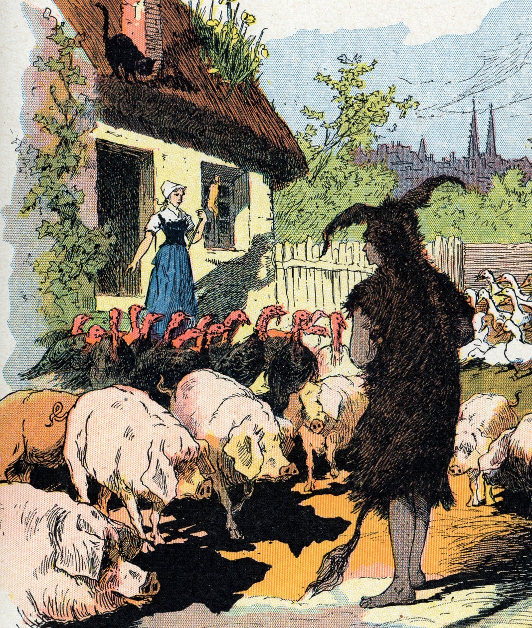Ilustração de Gustave Fraipont para "Cane skin" (Ane skin) conto de Charles Perrault (1628-1703), escritor francês (Ilustração para "Donkeyskin" conto de fadas literário francês) Colecção privada de Gustave Fraipont