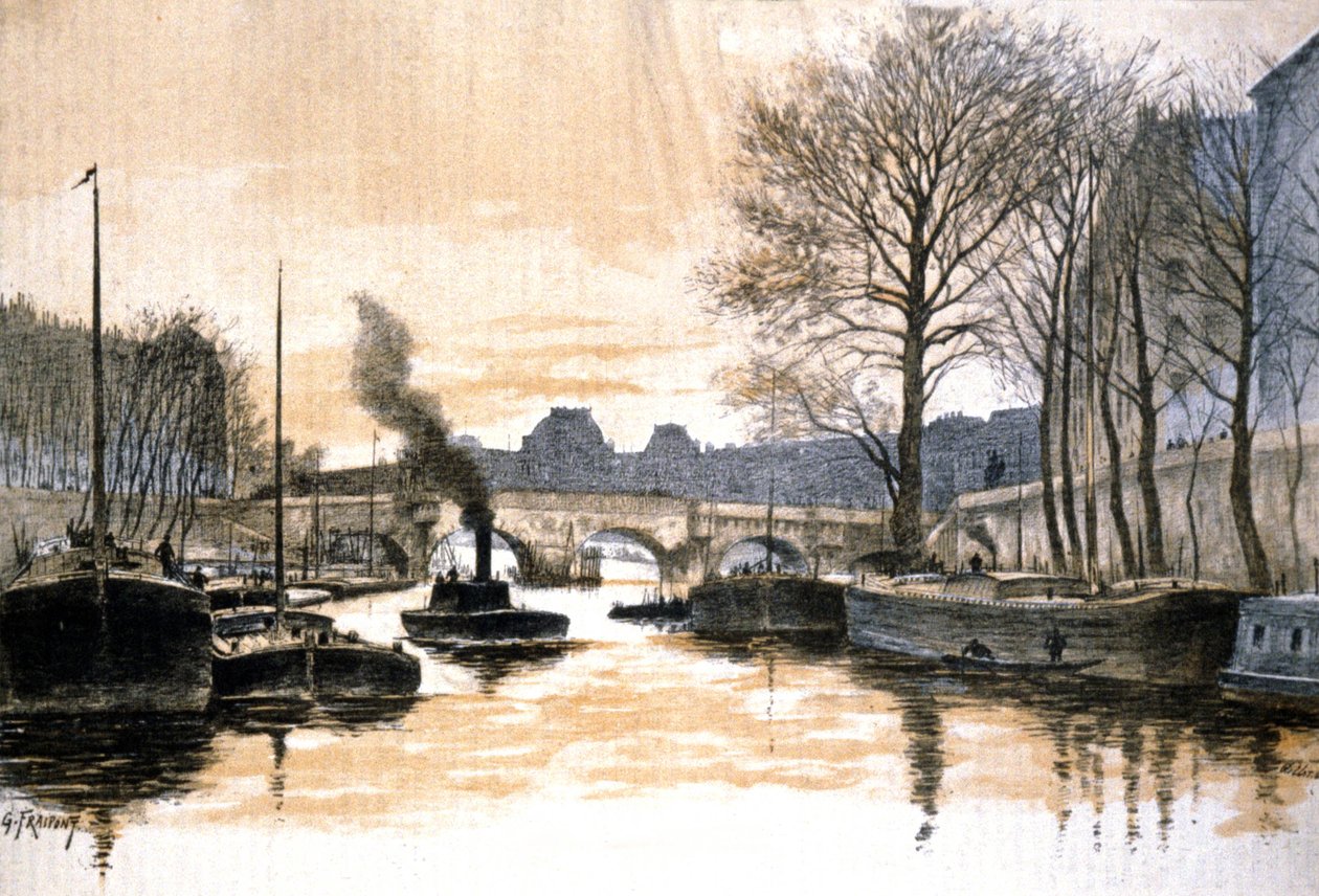 Paris, o rio Sena e a Pont Neuf de Gustave Fraipont