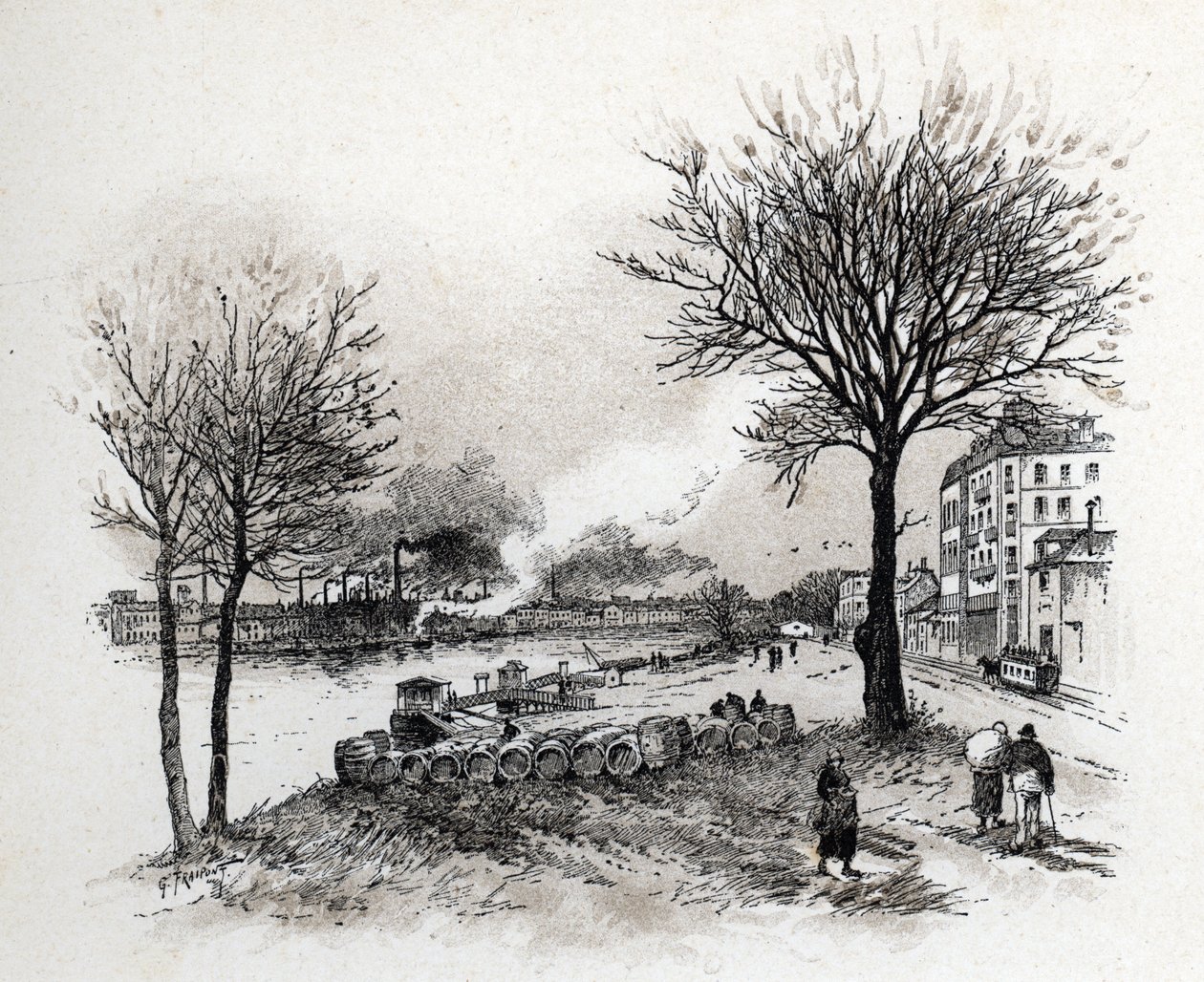 Vista de Ivry sur Seine (Ivry-sur-Seine) Desenho de Gustave Fraipont (1849-1923) a partir de Saint-Juirs de Gustave Fraipont