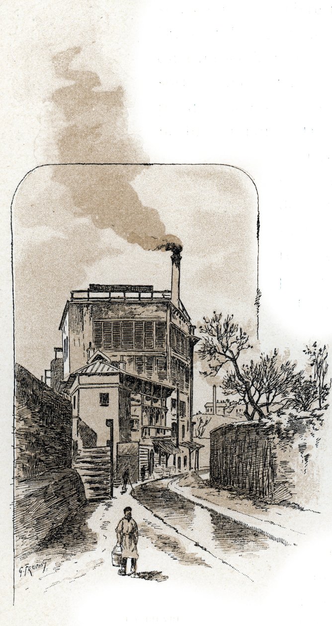 Vista do rio Bievre em Paris Desenho de Gustave Fraipont (1849-1923) a partir de Saint-Juirs de Gustave Fraipont