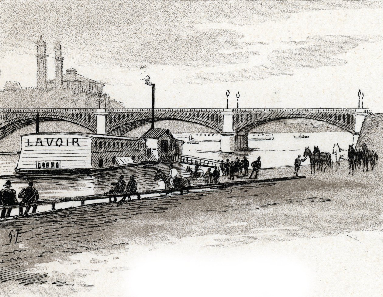 Vista da Ponte Grenelle em Paris Desenho de Gustave Fraipont (1849-1923) a partir de Saint-Juirs de Gustave Fraipont