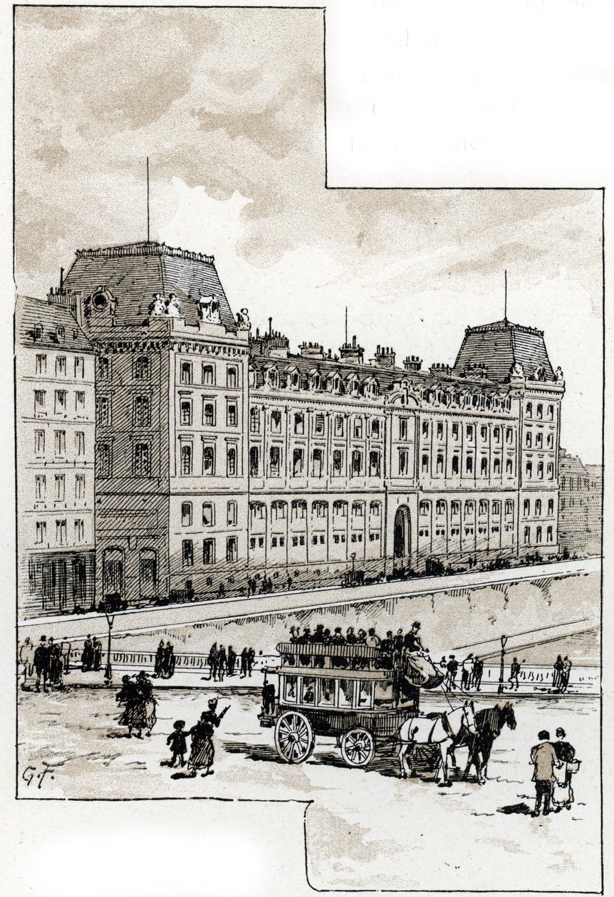 Vista do departamento de polícia no quai des golfevres, Paris Desenho de Gustave Fraipont (1849-1923) de Saint-Juirs de Gustave Fraipont