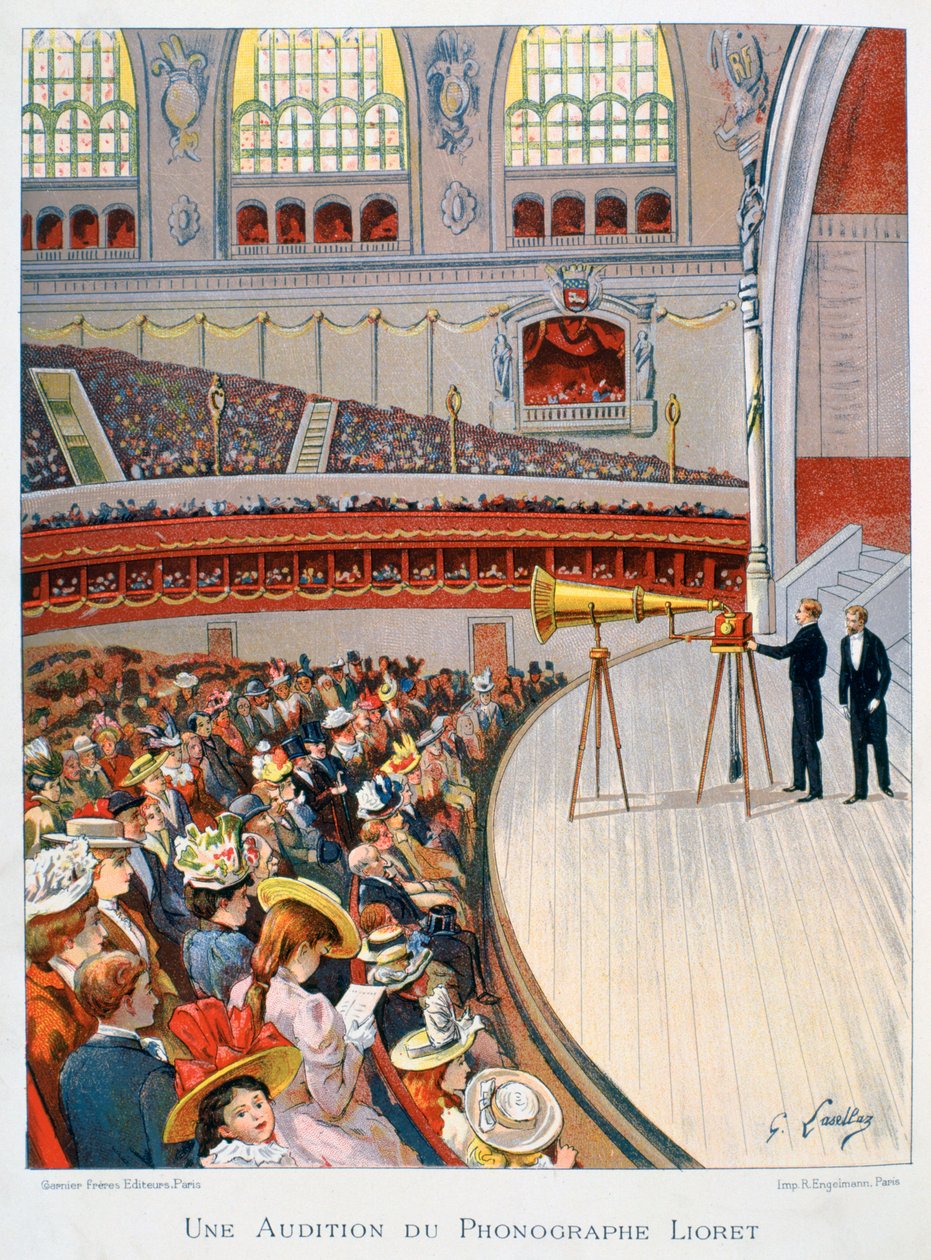 Fonógrafo, ou visor de gramofone, século 19 de Gustave Francois Lasellaz