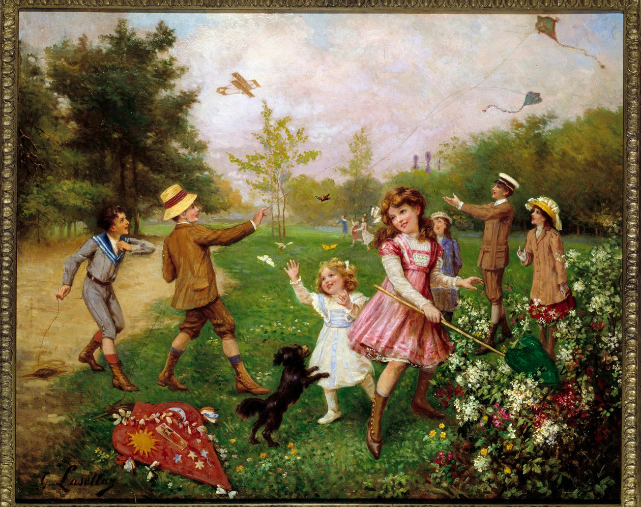 A Caça às Borboletas. Pintura de Gustave Francois Lasellaz (1848-1910) de Gustave Francois Lasellaz