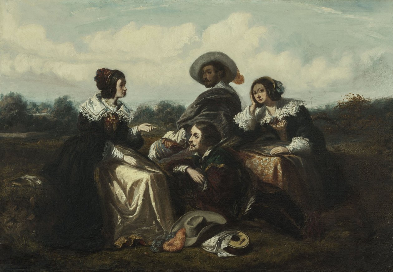 A história. Personagens em traje Luís XIII, ca. 1830 (óleo) de Gustave François Morin