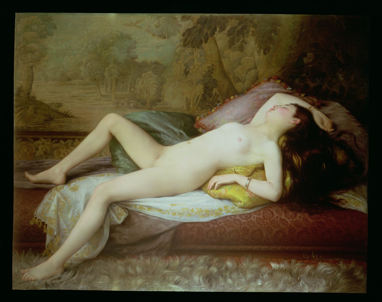 Nu deitado sobre uma chaise longue (óleo sobre tela) de Gustave Henri Eugene Delhumeau