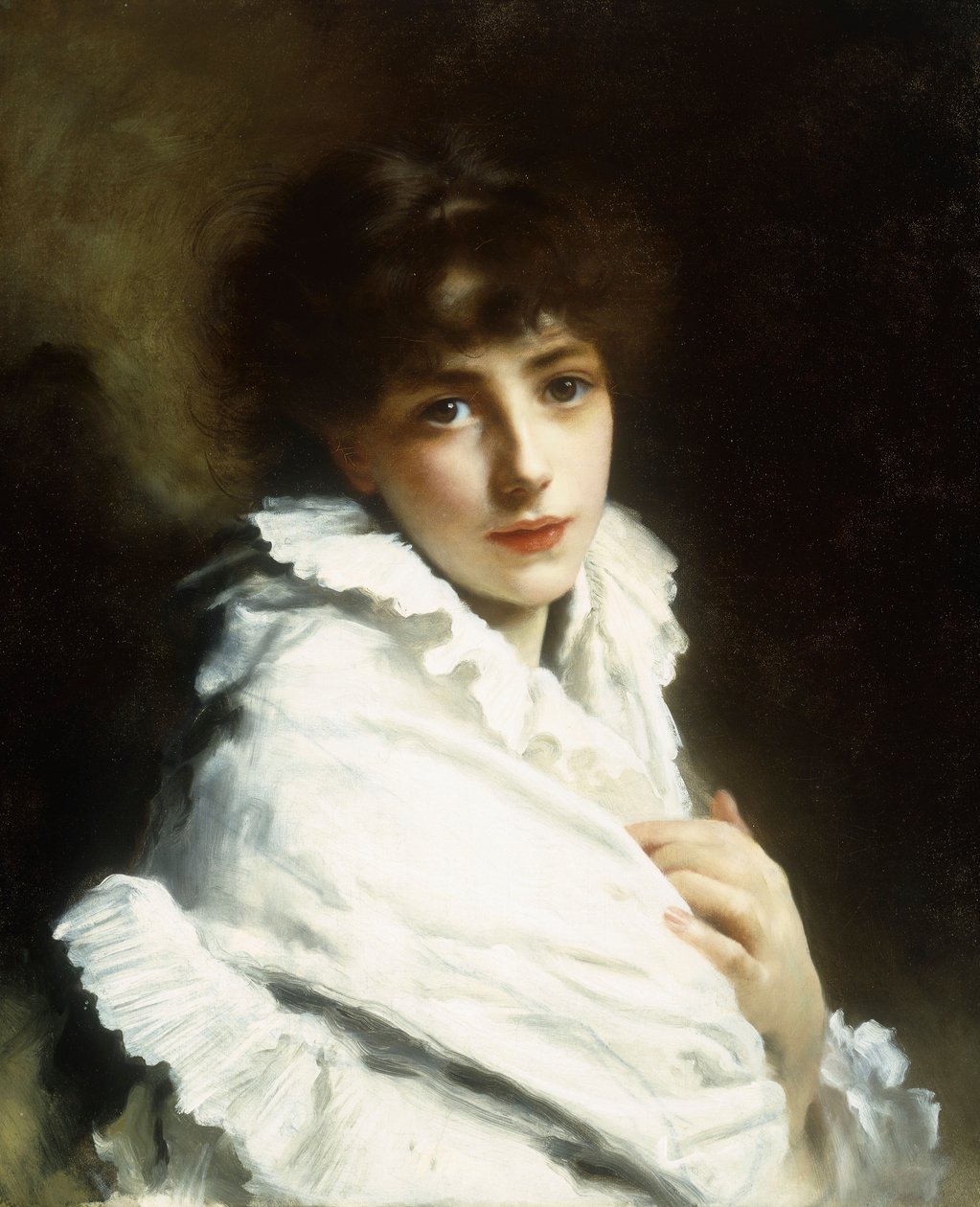 Retrato de uma jovem garota em branco de Gustave Jacquet