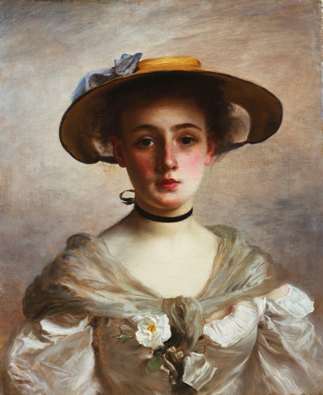 Retrato de uma jovem garota com um chapéu de palha, de Gustave Jacquet