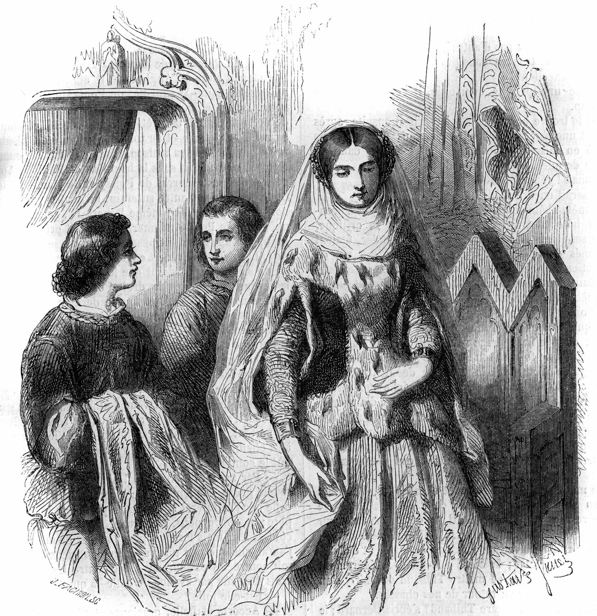 Retrato de Jeanne de Montmorency, filha de Bouchard 1st de Marly. Século XIII-XIV. Gravura de Gustave Janet de Gustave Janet