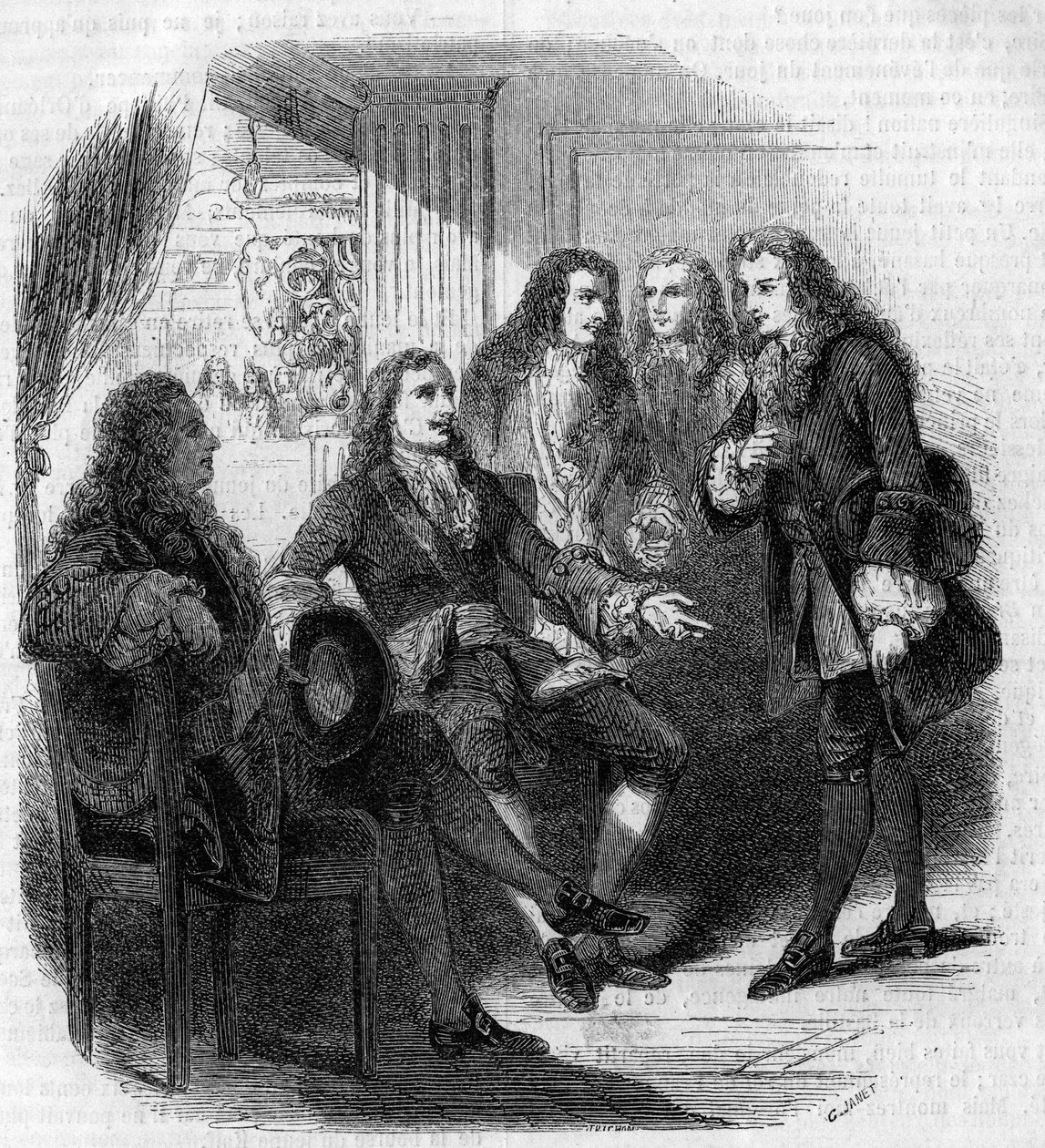 O encontro entre o czar russo Pedro o Grande (1672-1725) e Voltaire (François Marie Arouet, dit) (1694-1778). Gravura de Gustave Janet de Gustave Janet