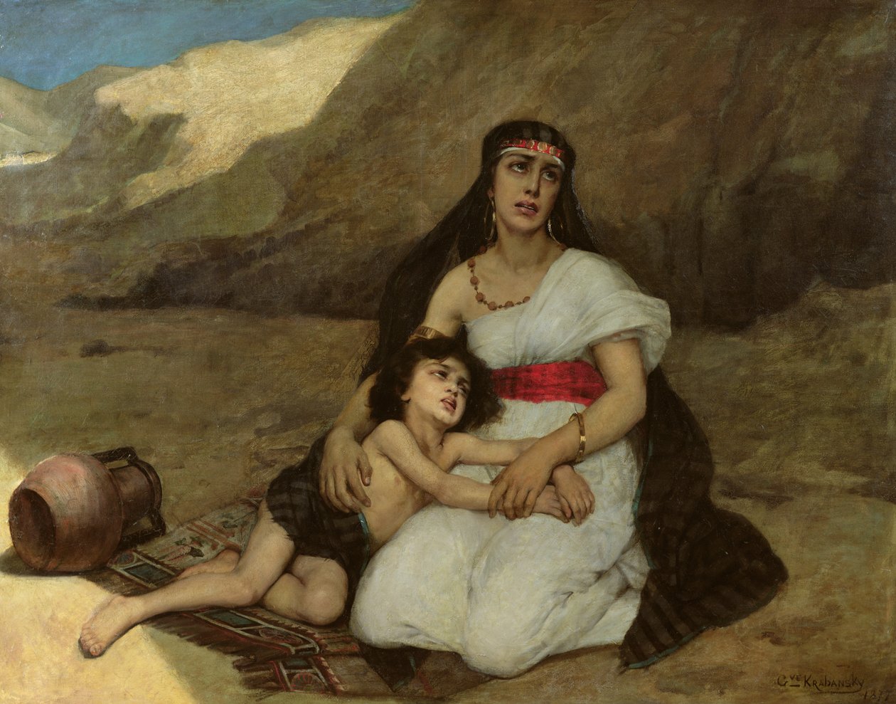 Mulher árabe e seu filho, 1877 de Gustave Krabansky
