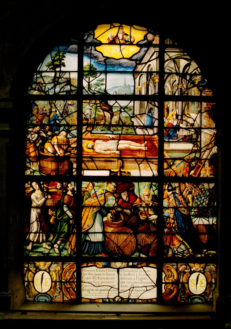 Saint-Etienne du Mont igreja, janela de vidro representando o Cristo morto (vitral) de Gustave Le Gray