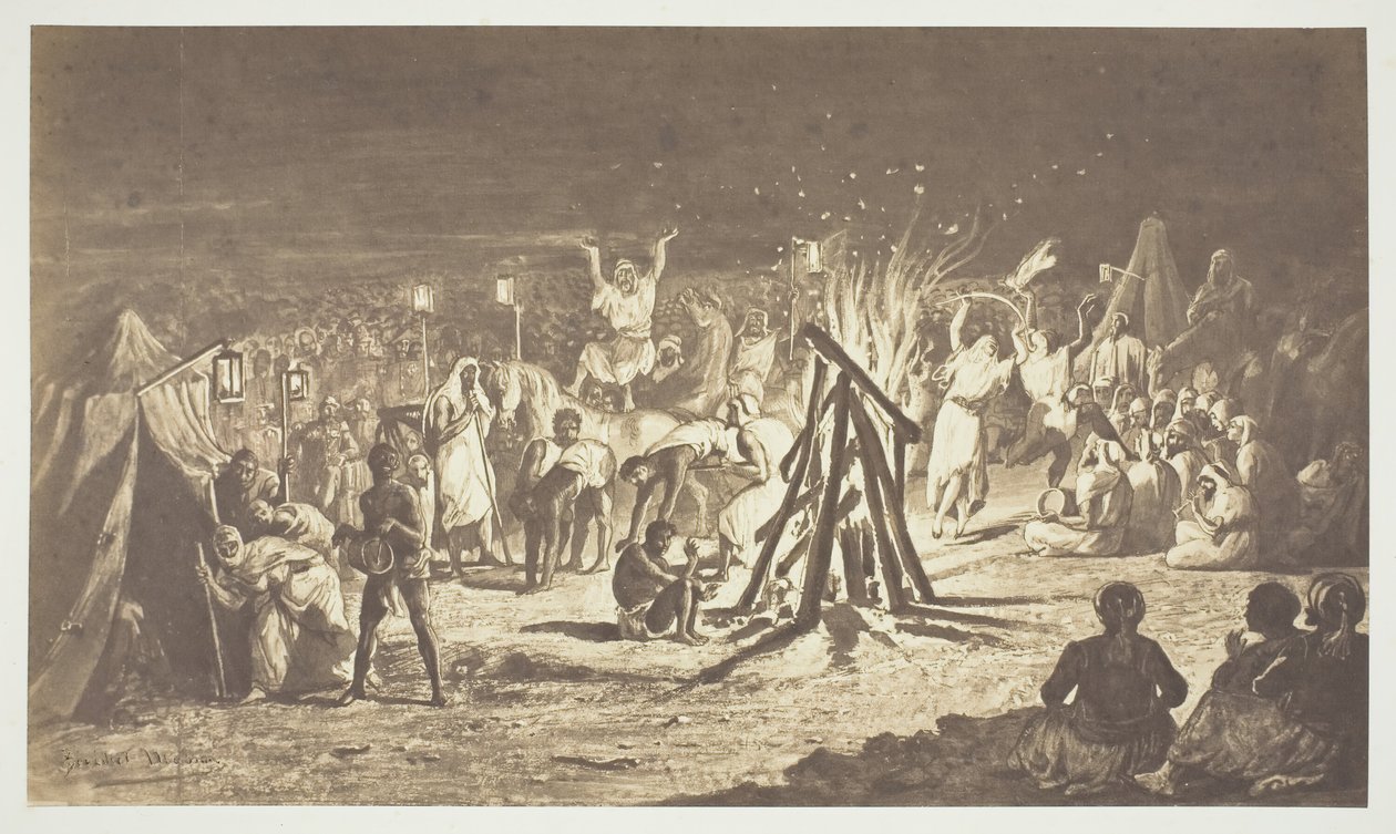 Sem título [Pintura das Fogueiras em Camp de Chalons por Bénédict Masson], 1857. de Gustave Le Gray