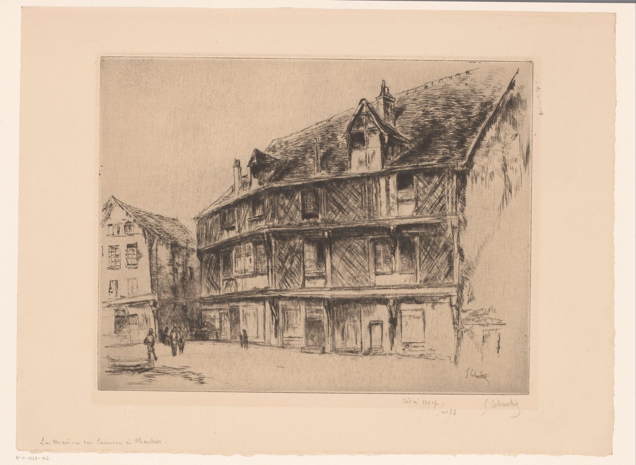 Rua com casas e andarilhos em Chartres
La maison du saumon (Chartres) (título sobre o objecto) de Gustave Leheutre (signed by artist)