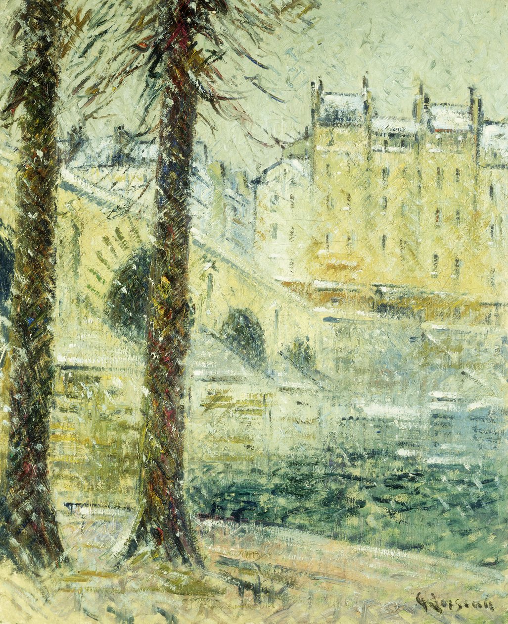 O Pont Marie na neve; Le Pont Marie, Efeito da neve, c.1926 de Gustave Loiseau