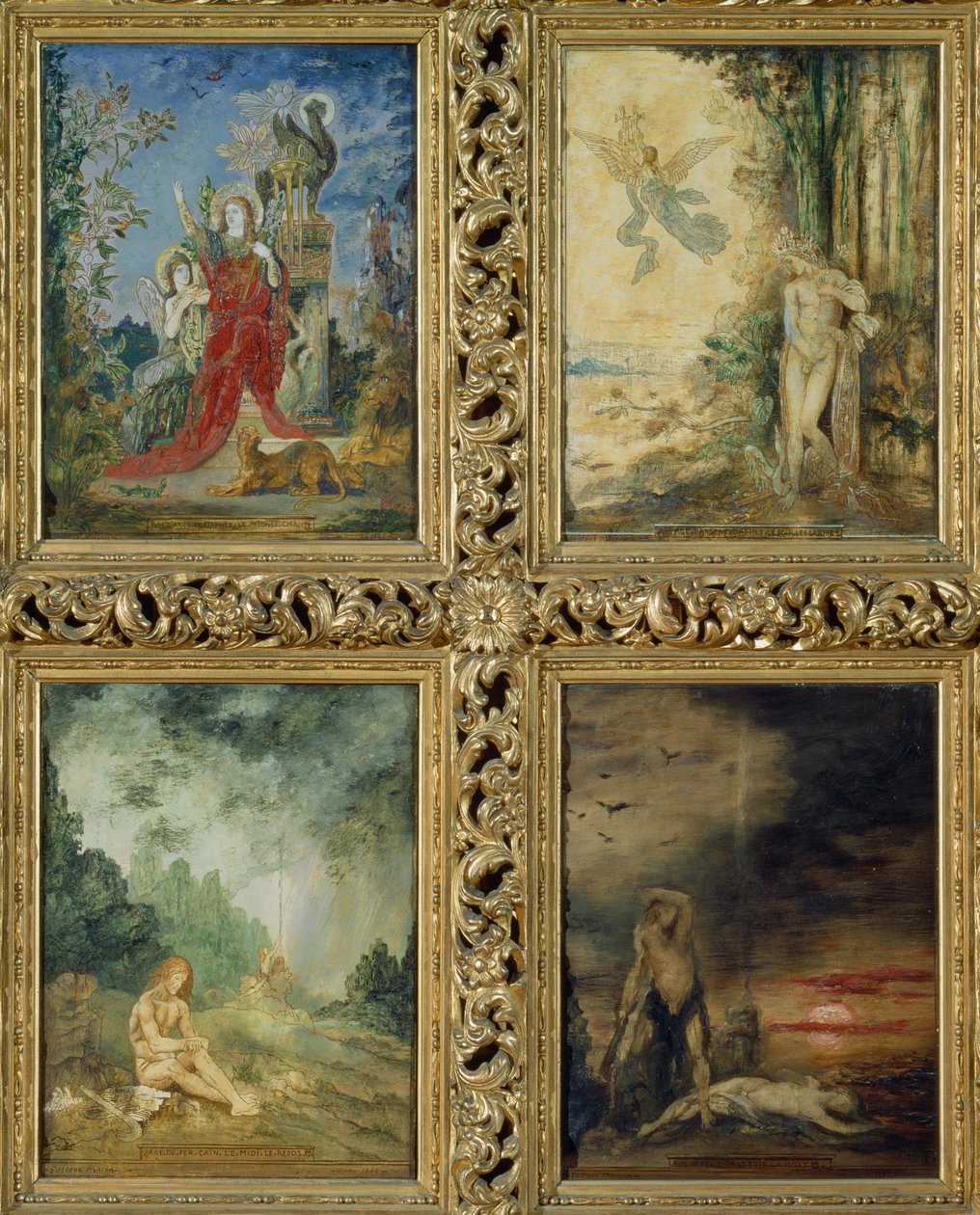 Humanidade: de TtoB, duas cenas representando A Idade da Prata representado por Orfeu; duas cenas representando A Idade do Ferro representado por Caim e Abel (mural) (detalhe de 83704) de Gustave Moreau