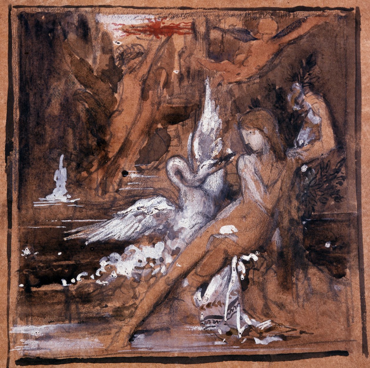 Leda e Swan. Desenho de Gustave Moreau (1826-1898). de Gustave Moreau