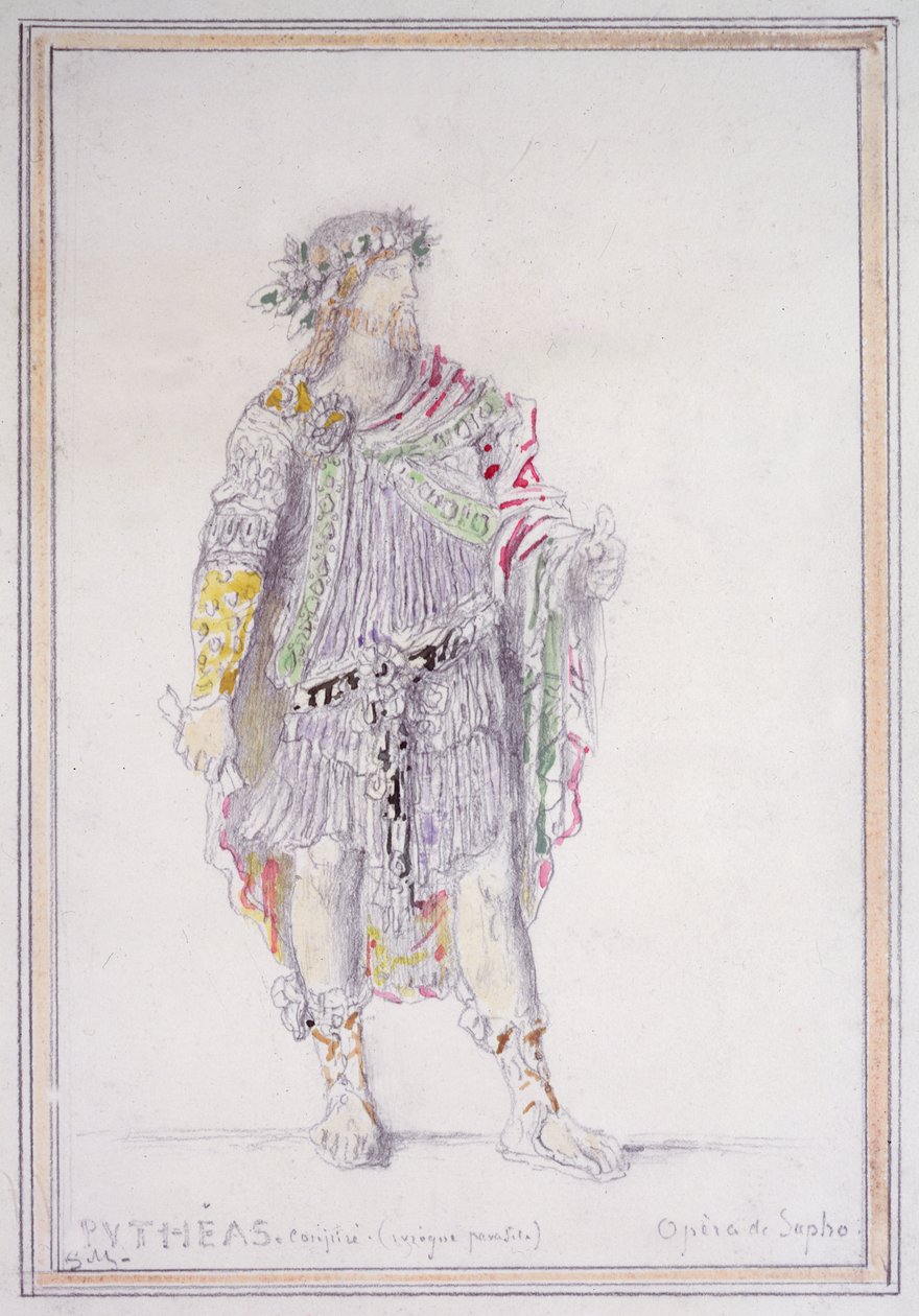 Pythéas, conspirador e parasita bêbado, personagem da Opèra de Sapho (lápis com aguarela e guache sobre papel) de Gustave Moreau