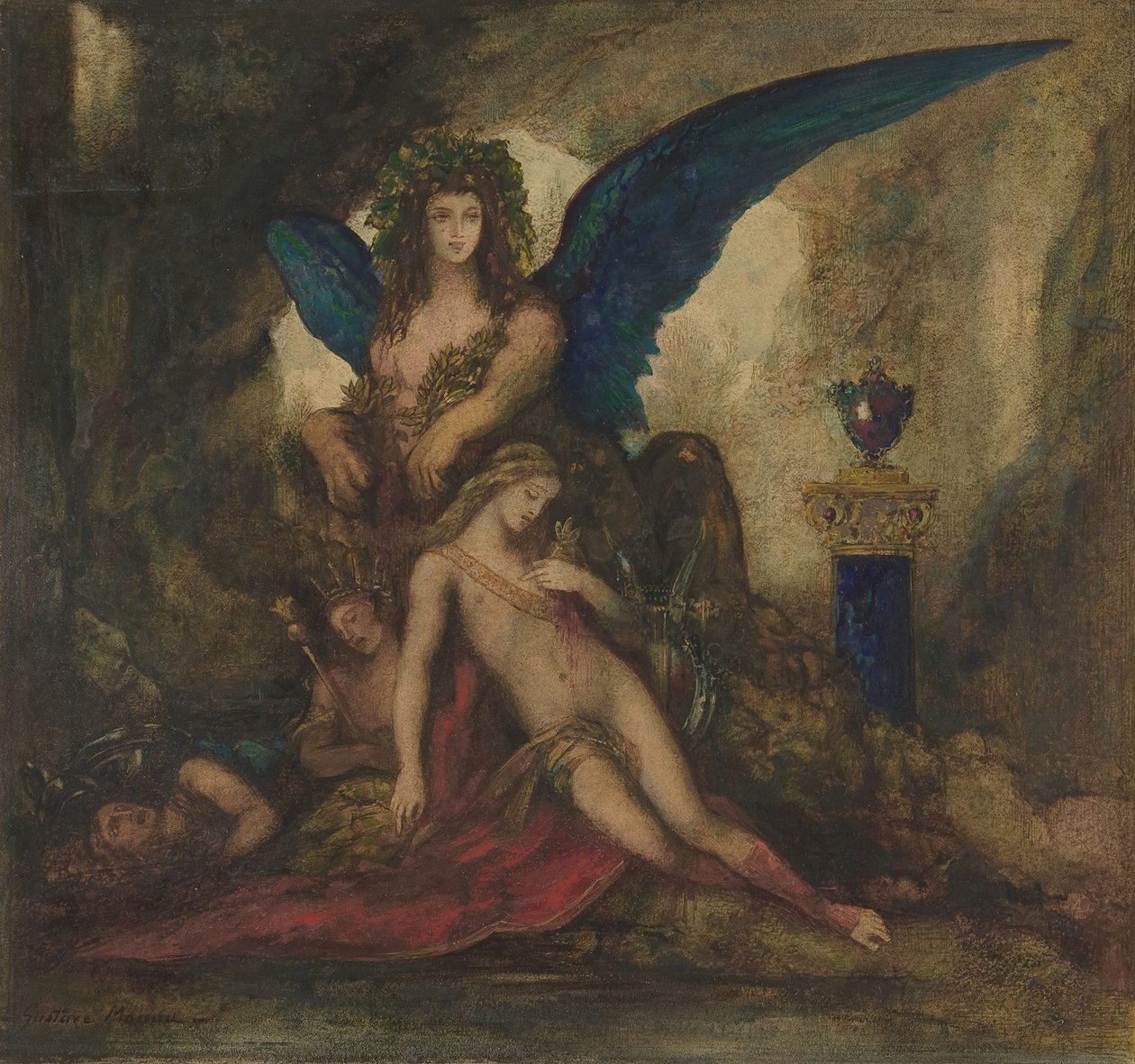 Esfinge em uma Gruta Poeta, Rei e Guerreiro, 1840-98. de Gustave Moreau