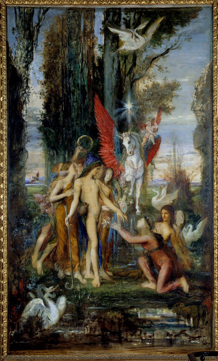 O poeta grego Hesíodo (século VIII a.C.) e as Musas Pintura de Gustave Moreau (1826-1898) século XIX, 263 x 155 cm Paris, Musee Gustave Moreau de Gustave Moreau