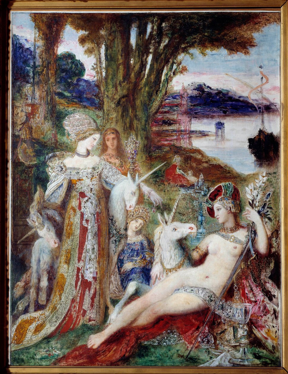 The Unicorns Painting by Gustave Moreau (1826-1898) 1885, Oil On Canvas de Gustave Moreau
